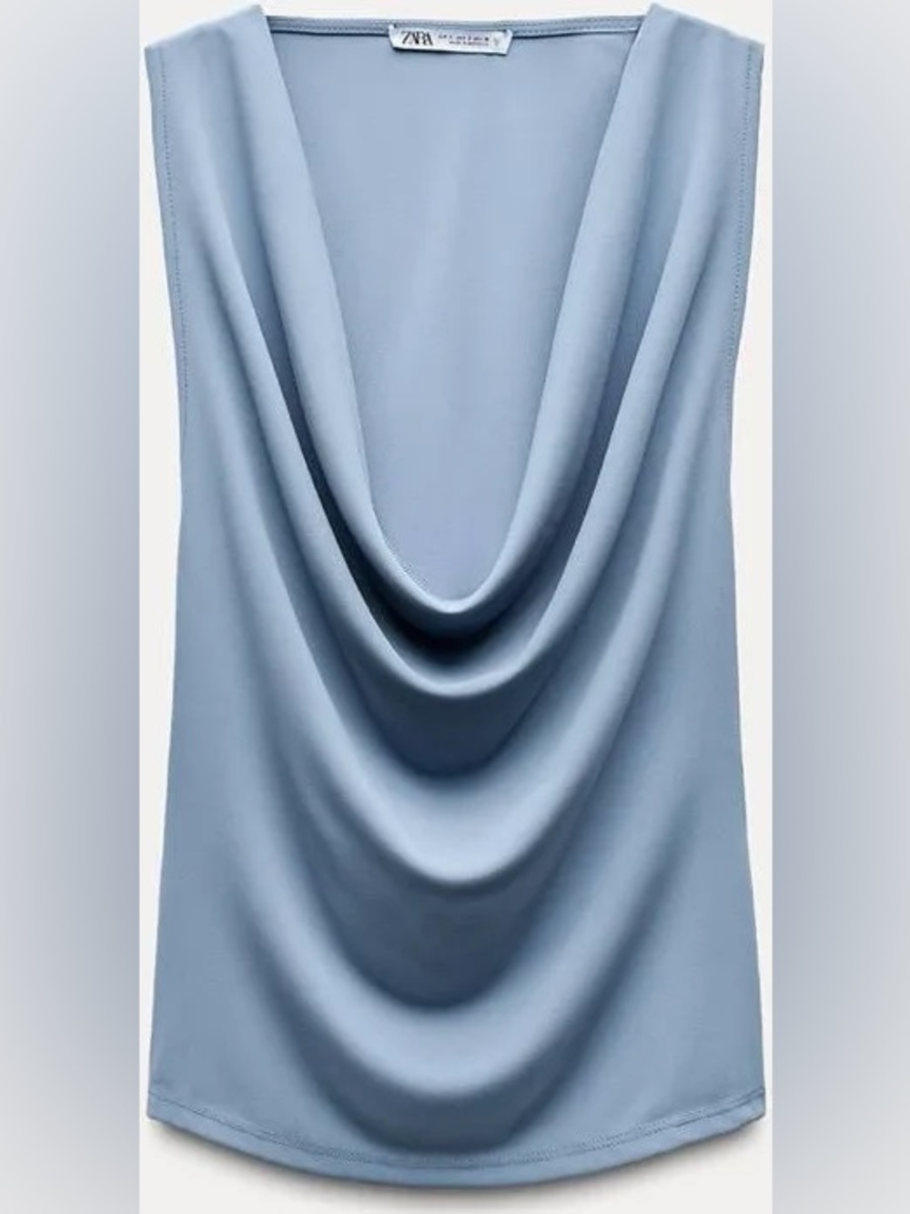 ZARA Light Blue Draped Cowl Neck Sleeveless Top - Size S
